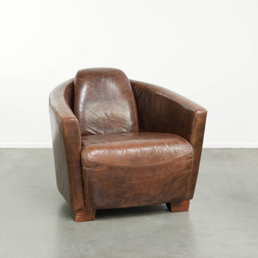 Rundleren armchair in Aviator design met een mooi patina en een warme uitstraling
