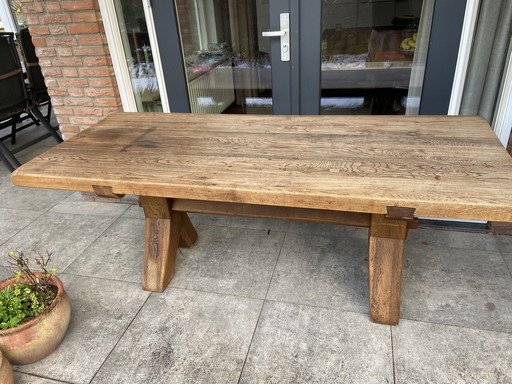 De Puydt Belgium Oak Trestle Dining Table Vintage