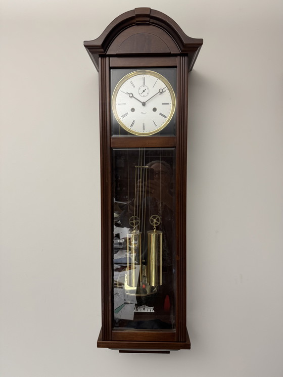 Image 1 of Classic Nostalgic Warmink String Regulator Pendulum Wall Clock in Walnut with Three-Sided Glass