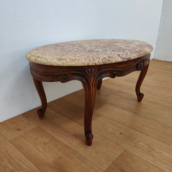Image 1 of Vintage Oval Wooden coffee table with onyx marble top
