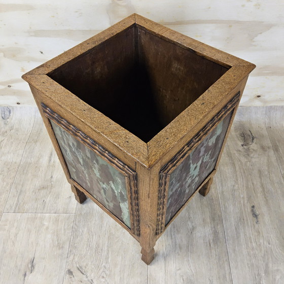 Image 1 of Antiker Art Deco (Haager Schule) Pflanzgefäß farbige Fliesen / Eiche