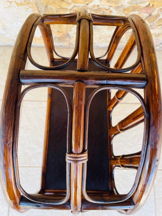 Image 1 of Vintage plank van bamboe en rotan met 2 verdiepingen en opbergruimte, jaren 1960