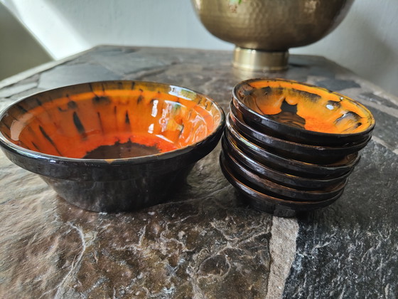 Service de table vintage en céramique années 70 – style Fat Lava orange/brun – Accessoires de table, Ceramic (photo 2 of 3)