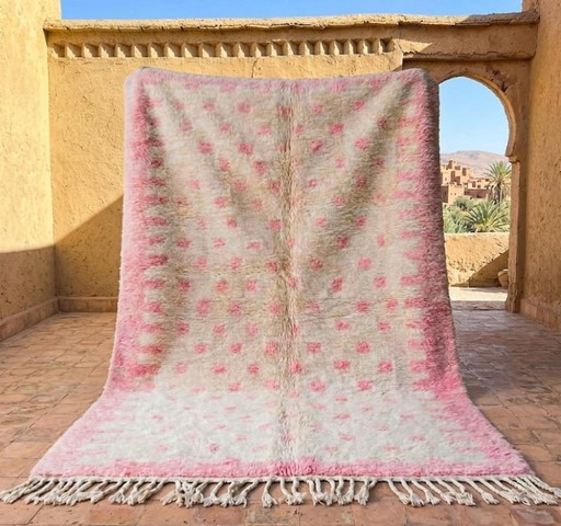 Magnifique Tapis artisanal rose en laine 280cmx180cm 