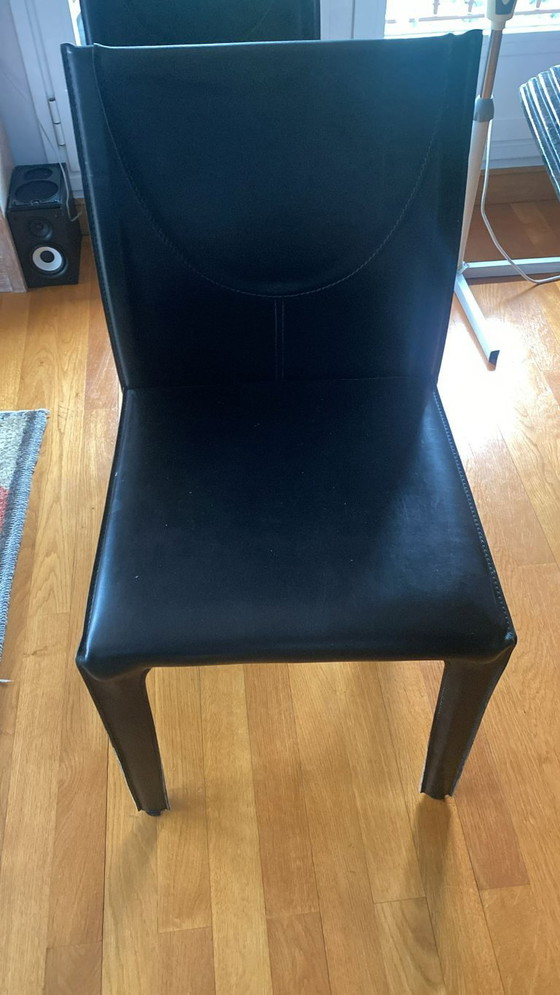 Image 1 of Set di 6 sedie Arrben Archer Italia anni '80 – Pelle nera curva