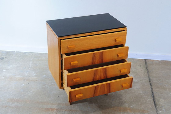 Image 1 of Mid Century Nightstands Ash Veneer & Black Glass František Mezulánik Nový Domov 1970s Czechoslovakia