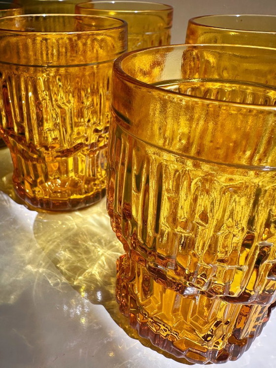 Image 1 of Set di caraffe in vetro italiane, bicchieri da bere gialli, anni '70, caraffa per succo, caraffa per acqua, anni '70, an