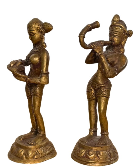Hindu Bronze Altar Statues – Pair – Ritual Figures – Sculpture (photo 5 of 10)