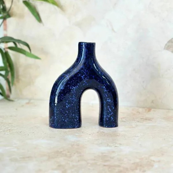 Mini blue glazed artisanal vase – Porcelain, Modern (photo 2 of 2)