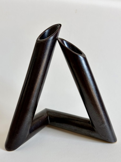 Postmodern Studio Ceramic Sculpture / Double Vase by Ernst Häusermann (Switzerland)