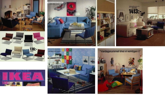Image 1 of Set van 2 zwarte leren fauteuils met patchwork in Scandinavische stijl uit het midden van de 20e eeuw van Ikea, jaren 80.