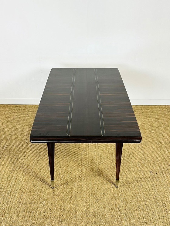 Image 1 of Table de salle à manger art déco en ébène de macassar avec rallonges, 1940