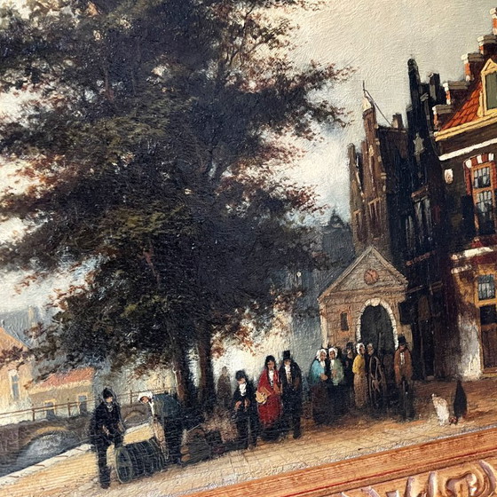 Image 1 of Nederlands straatbeeld olieverfschilderij gesigneerd Nijland