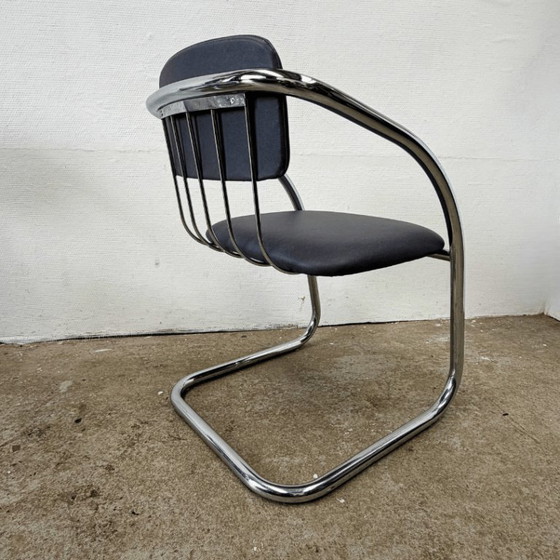 Image 1 of 4x vintage buisframe sledestoel - Italiaans design, chroom