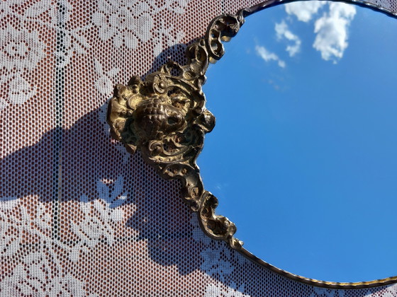 Image 1 of Vintage Ovale spiegel met bronzen messing omlijsting
