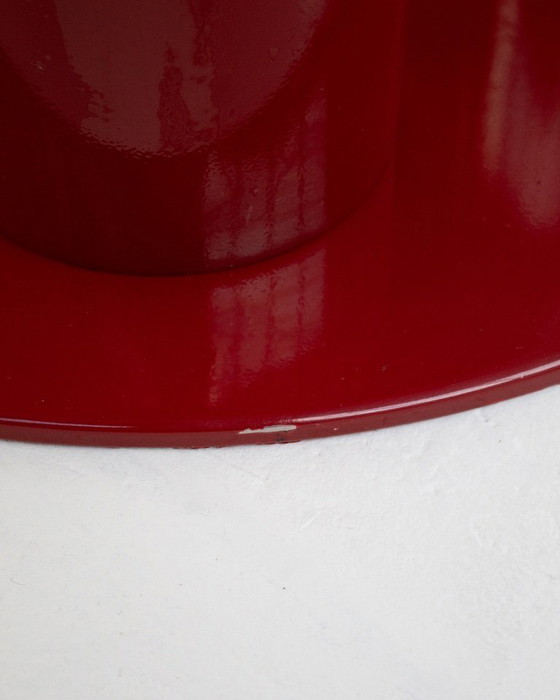 Image 1 of Round Marble Dining Table with Burgundy Lacquered Base