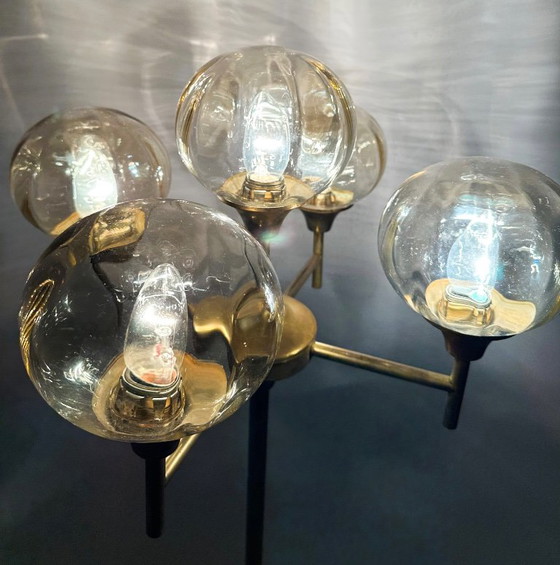 Vintage smoked glass floor light, Brass, Brown (photo 13 of 13)
