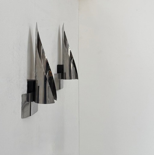 Paire d'appliques vintage, métal chromé, France, 1970