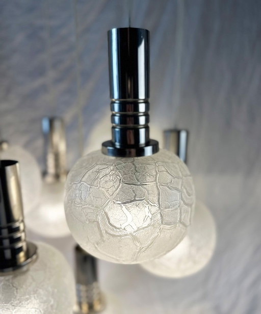 Lámpara Doria Leuchten vintage con 7 globos de cristal craquelado