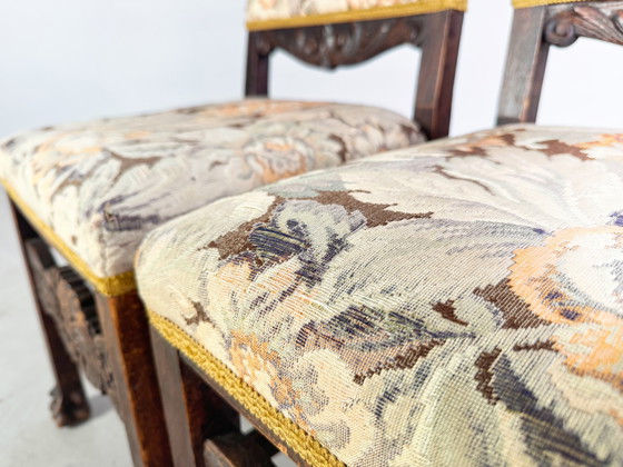 Image 1 of Original set de 2 chaises néo-baroques bois antique sculpture florale