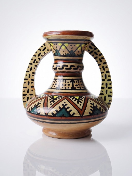 Small ceramic vase with handles from Safi, signed, Morocco, 1960s-1980s