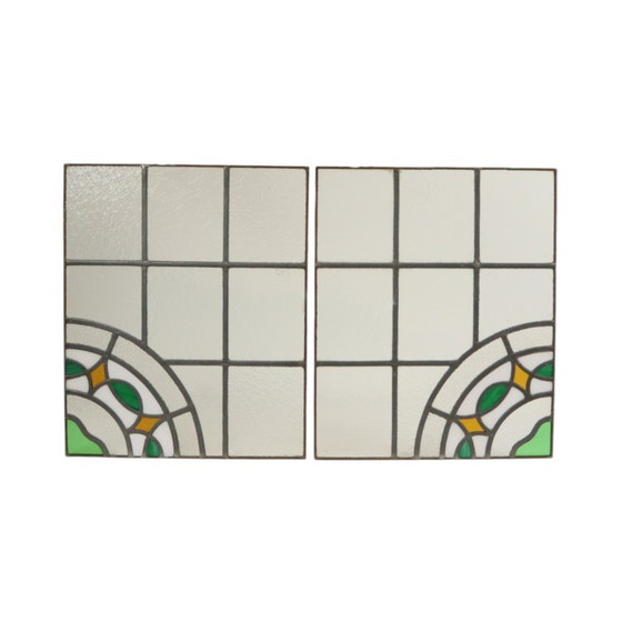 Kleurrijk Art Deco Glasraam Glas In Lood Floraal 51x42cm – Decoratieve objecten, Vintage (photo 5 of 15)