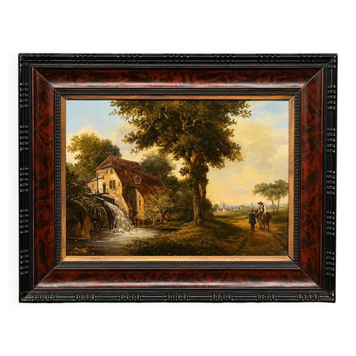 Old painting "The Mill". Oil on canvas. – schilderijen tekeningen