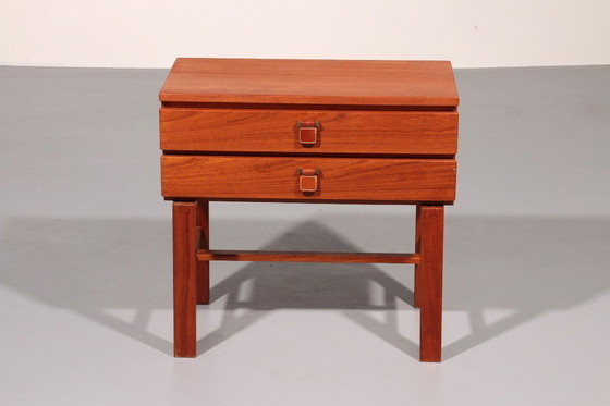 Image 1 of Cassettiera vintage in teak con maniglie in pelle di Fröseke Nybrofabrik