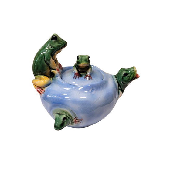 Image 1 of Vintage ceramic teapot "Frogs" by Delphin Massier, France