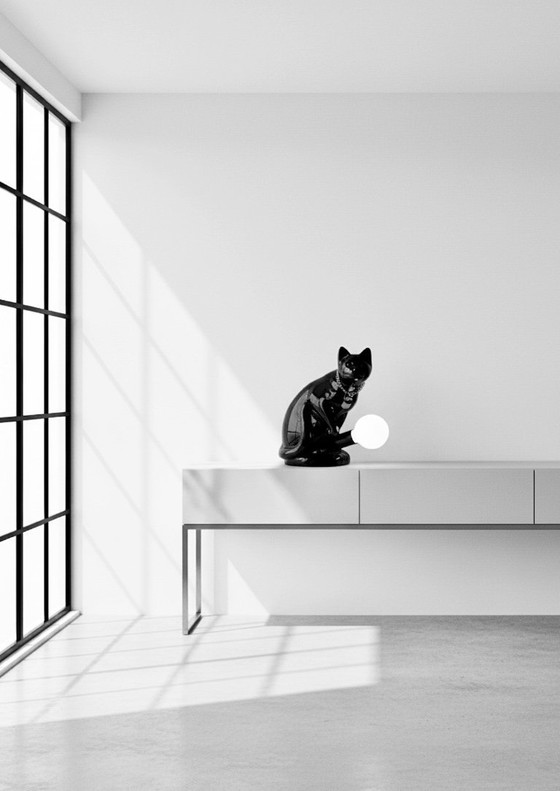 Image 1 of "NOX" table lamp by "neo" Handmade / Stoneware / Black Gloss / Limited Edition