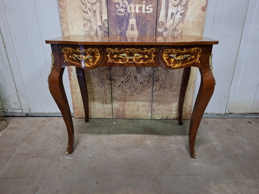 Antieke barok stijl schrijftafel, console damesbureau, kaptafel  met inlegwerk afm: 98x54cm en 79cm hoog.