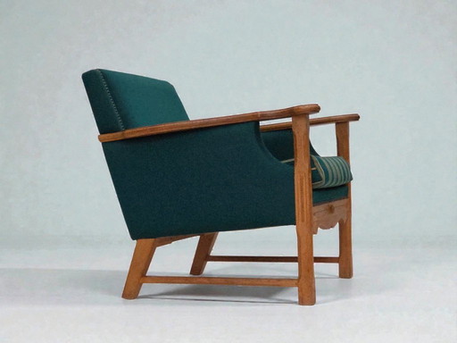 1970s, Danish Armchair, Furniture Wool, Solid Oak Wood.