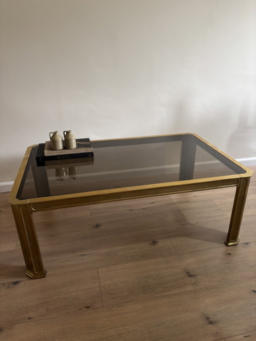 Brutalistischer Couchtisch aus Bronze mit Rauchglas – salontafels
