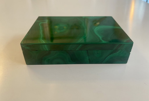 Malachit Schatulle mit vergoldetem Echtsilber Scharnier Juweliersarbeit aus Italien 