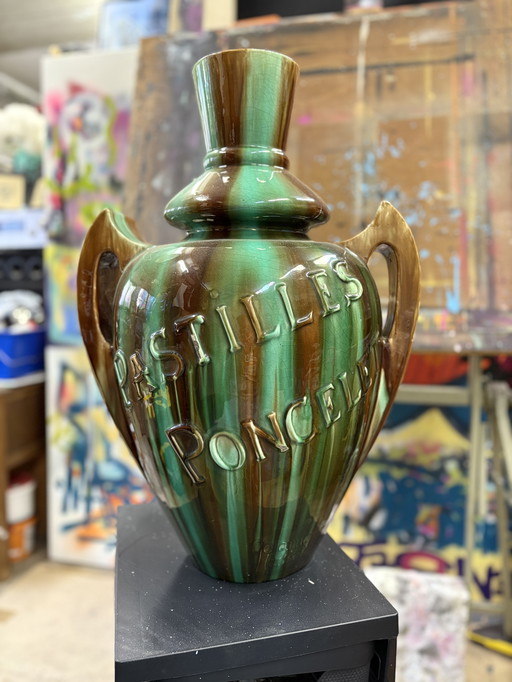 Zeldzame Monumentale Art Nouveau Reclamevaas - "Poncelet Pastilles" - Hasselt Ceramics (ca. 1895)