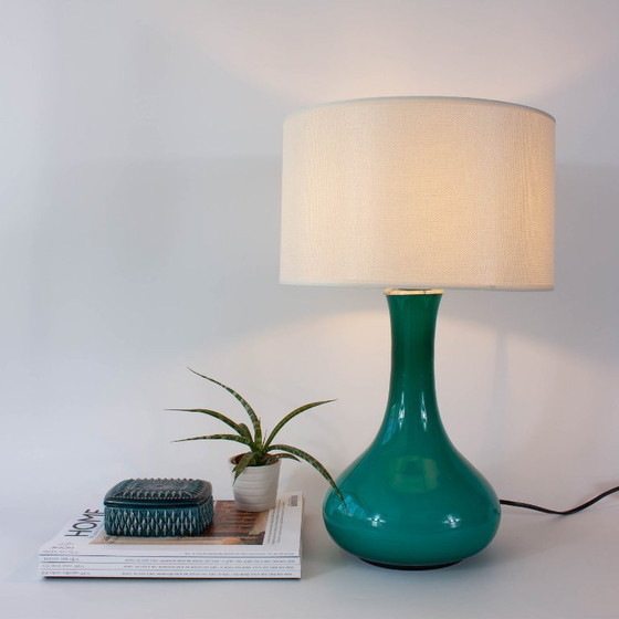 Image 1 of Vintage 1960s Portuguese Turquoise Opaline Glass Table Lamp