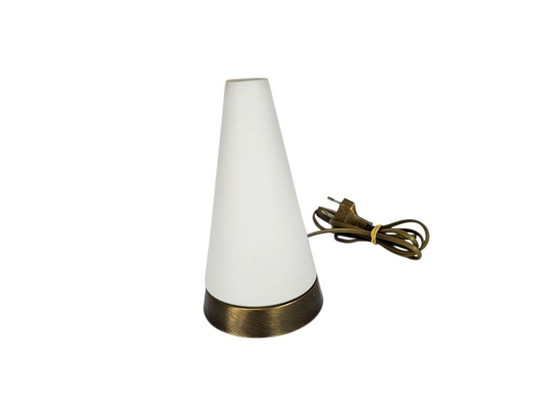 Image 1 of R.S.-Leuchten - kegellamp - tafellamp - melkglas - messing - 80's