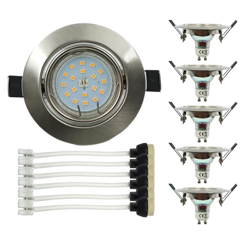 Set of 6 Recessed LED Spot Lights GU10 5W 3000K Satin Nickel