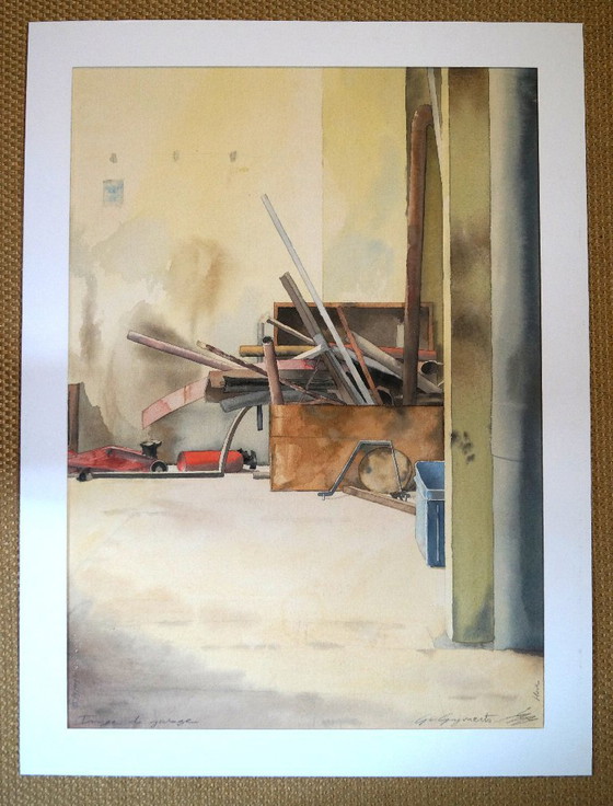 Acuarela 'Image De Garage' – Pinturas y dibujos, Paper (photo 5 of 5)