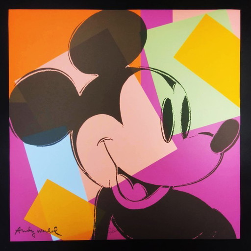 1980s Big Andy Warhol "Mickey Mouse" Limited Edition Lithograph Numbered In Pencil By CMOA. 60 cm / 23.62 inches