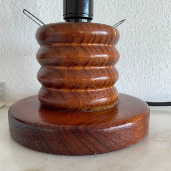 Portuguese Mid Century Wood And Frosted Glass Wooden Table Lamps, Set Of 2 (photo 9 of 11)