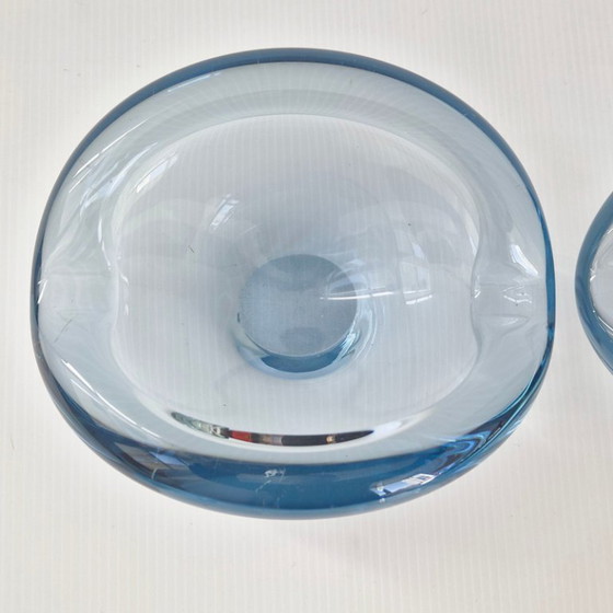 Image 1 of SET DE 7 CENDRIERS VINTAGE 1950 EN VERRE SERIE AKVA DE PER LUKTEN HOLMEGAARD