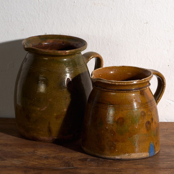 Pair of Antique Glazed Ceramic Jugs, Central Europe, circa 1920 #3, Crockery, Brown (photo 12 of 12)