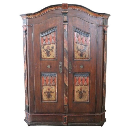Armoire ancienne Tyrolen avec secrets, bois de pin peint à la main, 19e siècle
