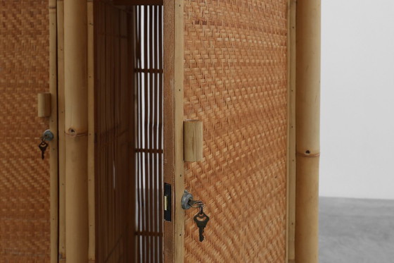 Image 1 of  Mid-eeuwse kast van bamboe en rotan, Italië ca. 1960