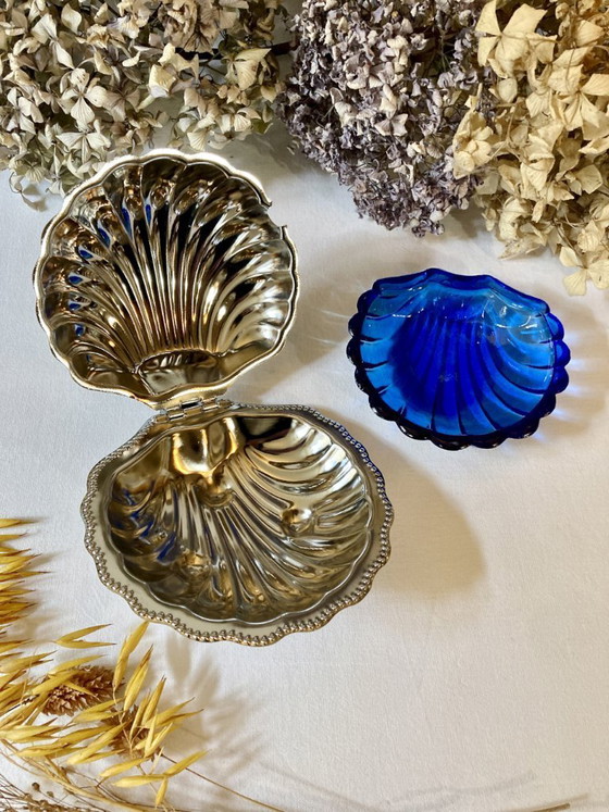 Image 1 of Silver-plated metal seashell butter dish, 1950s