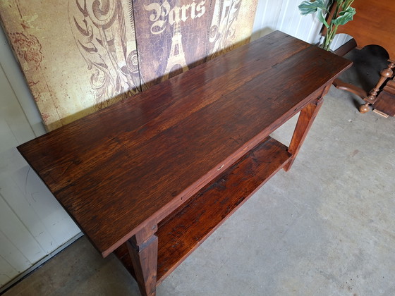 Image 1 of Teakhouten sidetable, wandtafel console  afm: 140x45cm en 77cm hoog.

