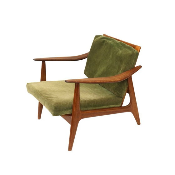 Image 1 of Fauteuil scandinave vintage avec revêtement en velours côtelé vert des années 1970