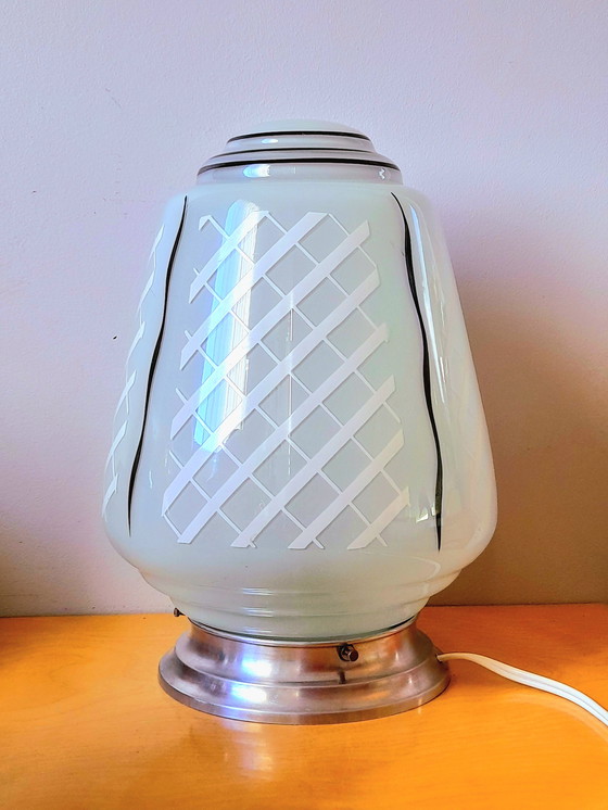 Image 1 of Art Deco screen-printed opaline lamp.