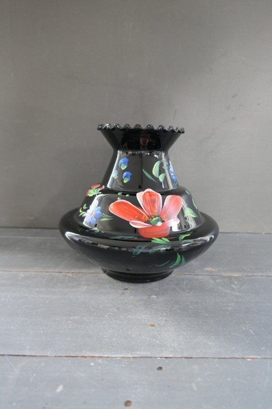 Image 1 of Art Deco Booms jarrón de cristal negro